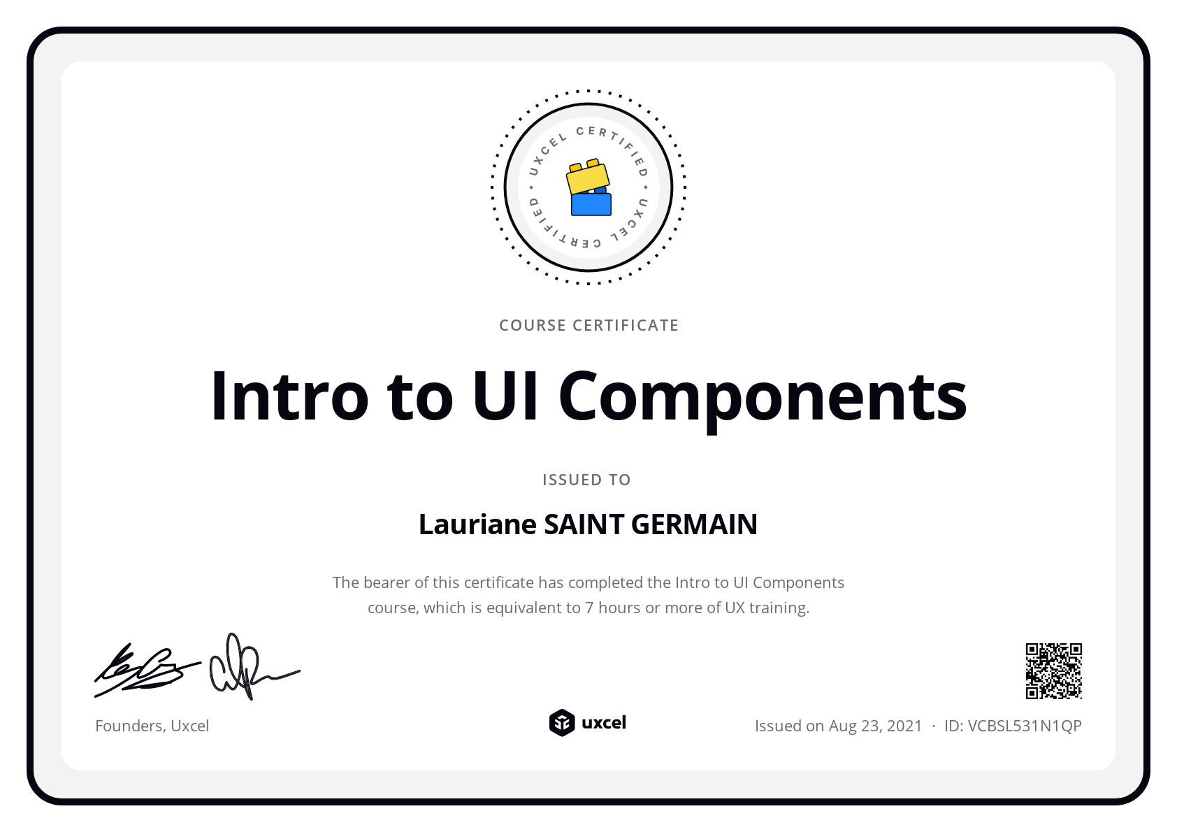 Lauriane SAINT GERMAIN's certificate